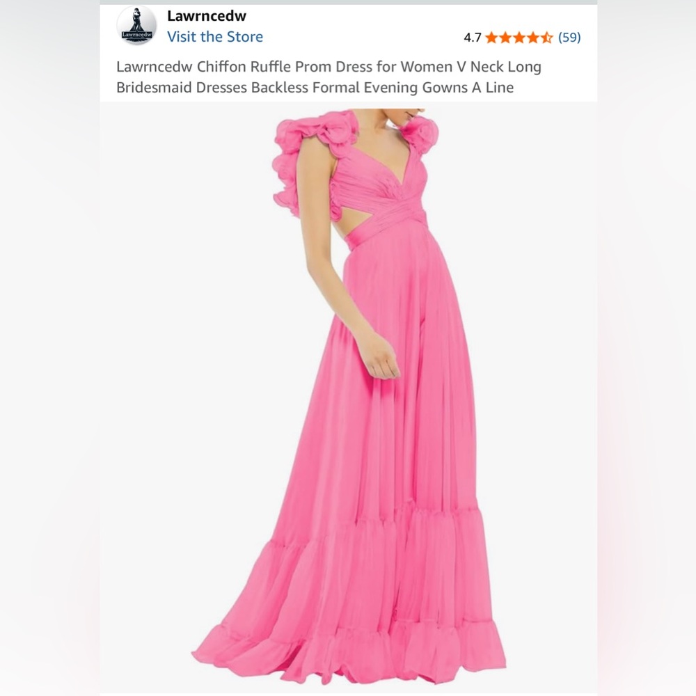 Pink Chiffon Ruffle V-Neck Evening Dress